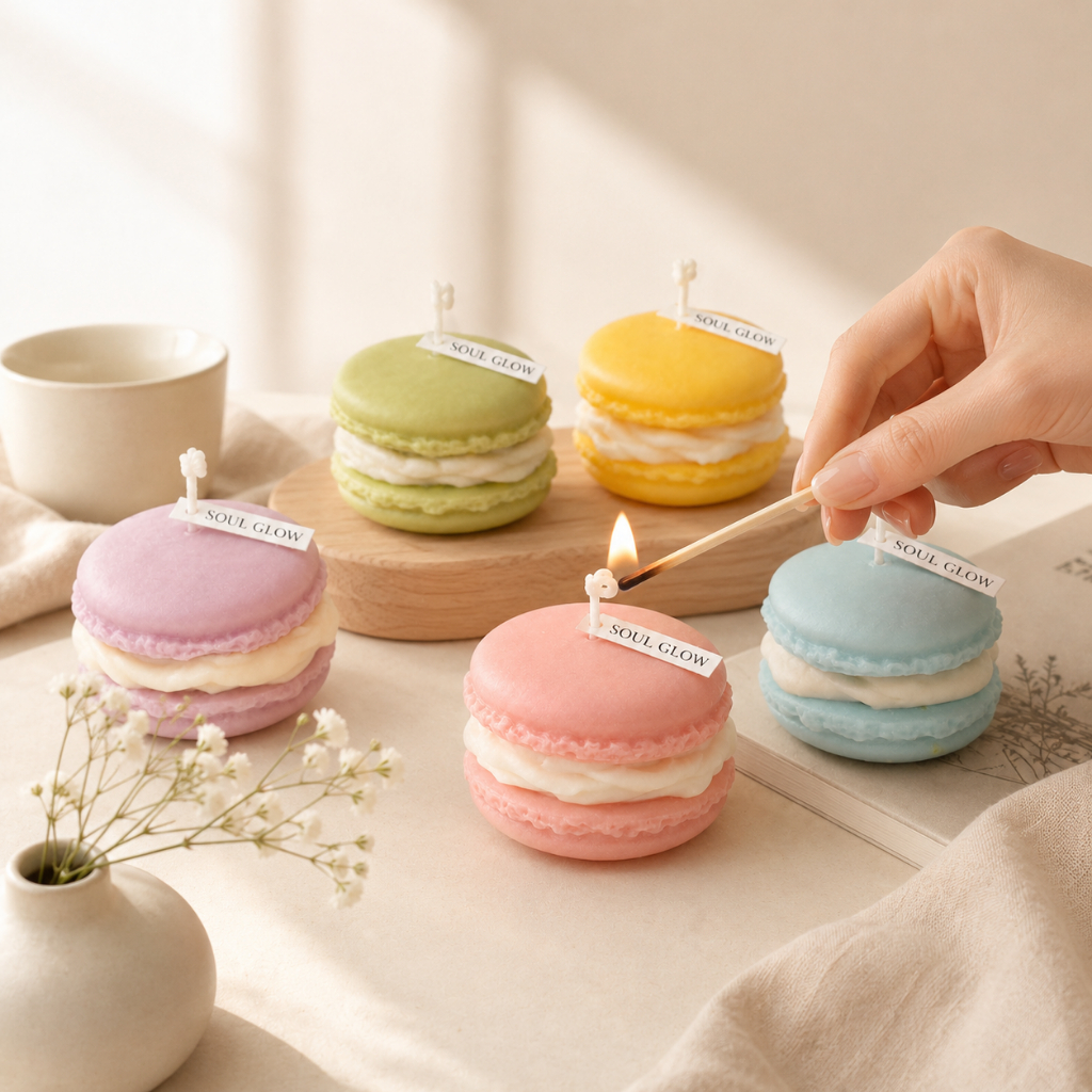 เทียนมาการอง เทียนหอมแฟนซี Macaron Candle ของขวัญวันเกิด ของตกแต่งห้อง เทียนน่ารัก Soul Glow