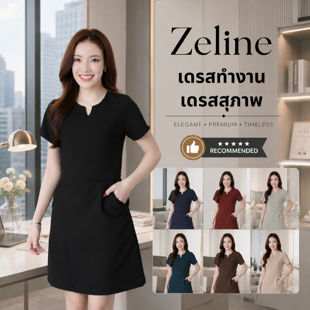 ชุดทำงานผู้หญิง ชุดเดรสสตรี สุภาพ เรียบร้อย สวย มีคุณภาพ รุ่น Zeline