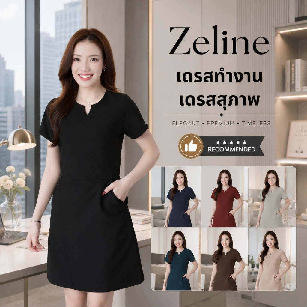 ชุดทำงานผู้หญิง ชุดเดรสสตรี สุภาพ เรียบร้อย สวย มีคุณภาพ รุ่น Zeline