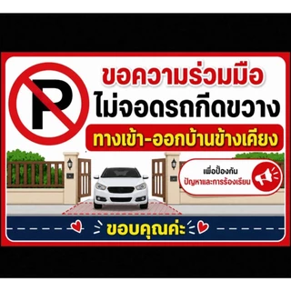 ป้ายไวนิลห้ามจอดรถขวางทางเข้าออก