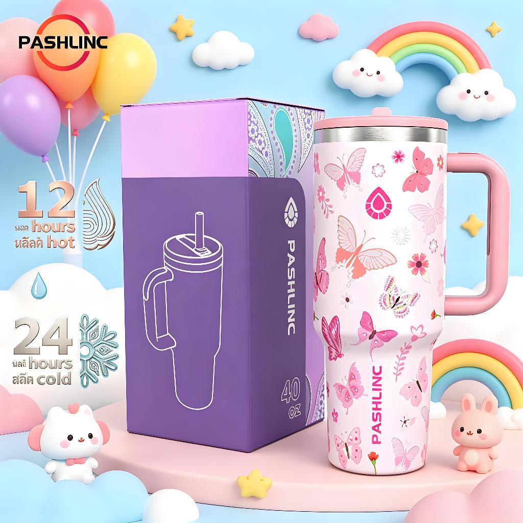 PASHLINC  ขนาดใหญ่ 304 ขวดน้ำสแตนเลส ถ้วยรถยนต์ ถ้วยสูญญากาศความร้อน กระติกน้ำสแตนเลสเก็บอุณหภูมิ