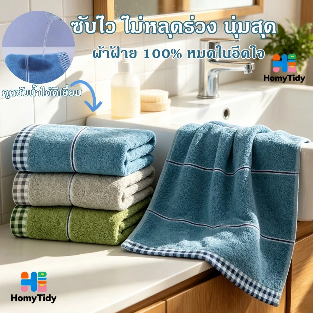 ผ้าขนหนู Cotton100% ผ้าเช็ดตัว นุ่มและดูดซับ สารต้านจุลินทรีย์ ผ้าเช็ดตัวโรงแรม ไม่หลุดร่วง 73*32ซม ผ้าเช็ดตัวแห้งเร็ว