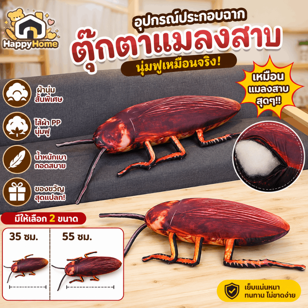 อุปกรณ์ประกอบฉากแมลงงีบของเล่นแมลงสาบหมอนตุ๊กตาของเล่นตุ๊กตาแมลงสาบหมอน