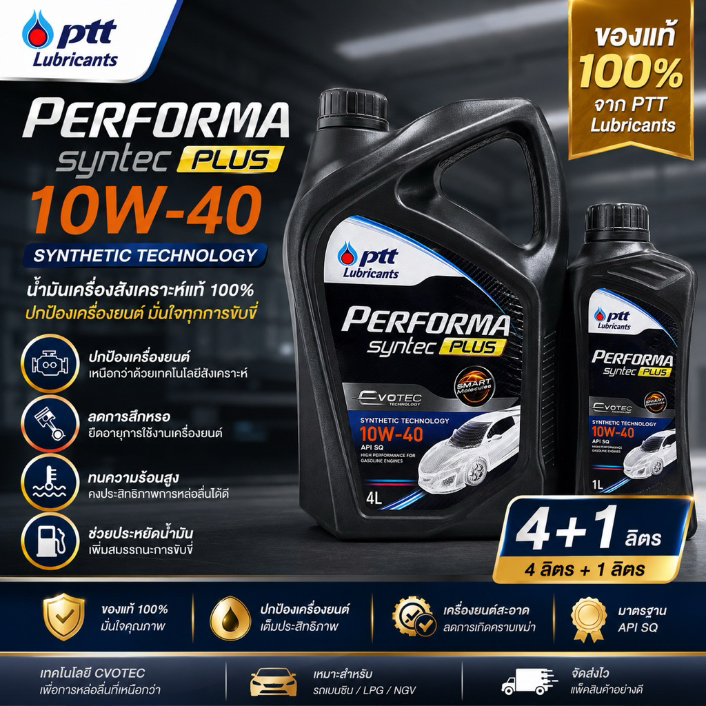 น้ำมันเครื่อง PTT SYNTEC PLUS 10W-40 สำหรับเครื่องยนต์เบนซิล