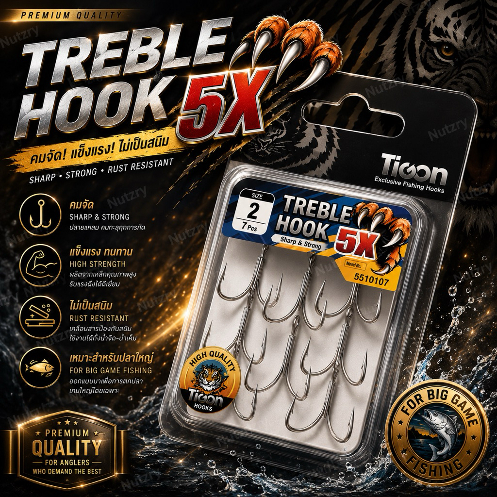 Tigon ตัวเบ็ด 3 ทาง Treble Hook 4X และ 5X แข็งคมโหด สำหรับปลาใหญ่
