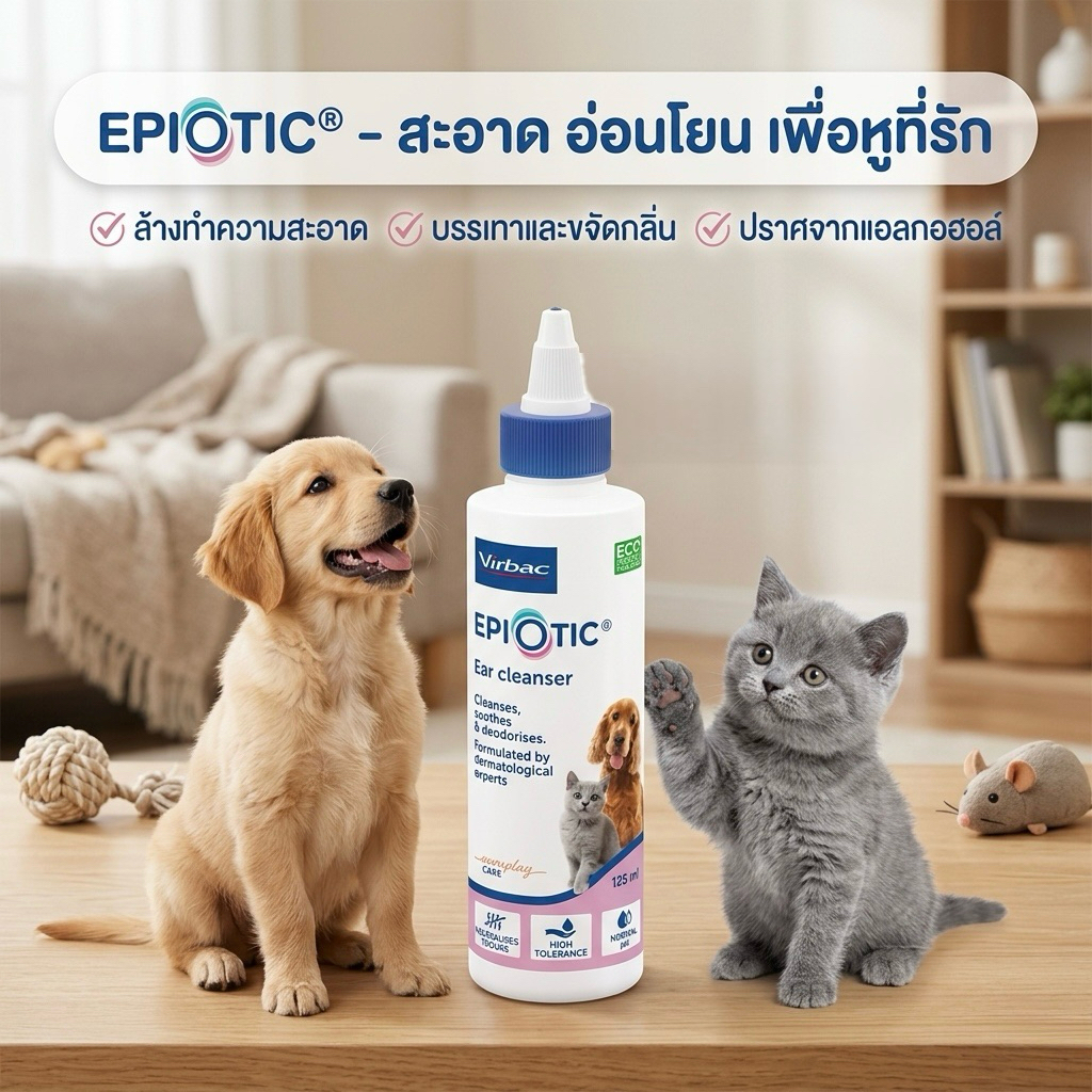 Virbac Epiotic 125 ml Epiotic อีพิ โอติก น้ำยาเช็ดหู น้ำยาล้างหู เช็ดทำความสะอาดช่องหู สุนัข แมว