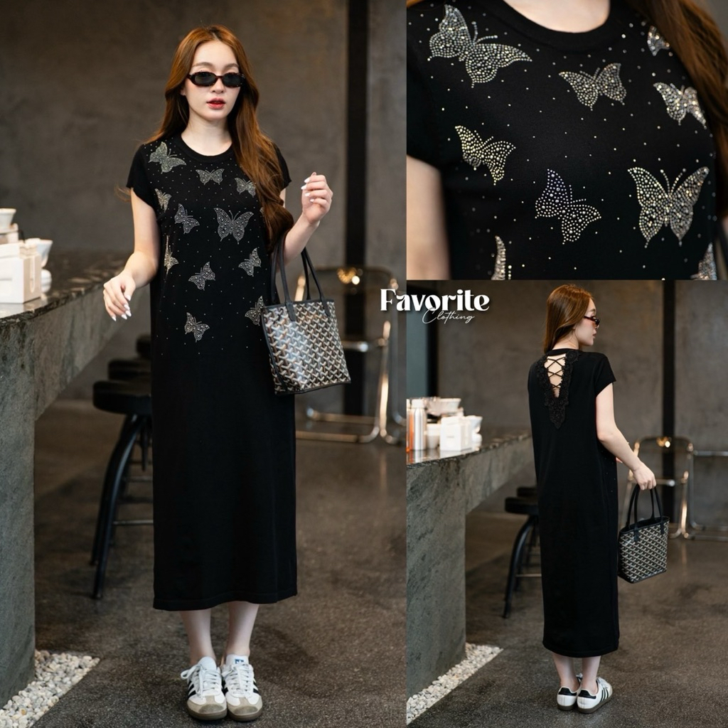 🌈🌿🌺🌼🌸🖤🇰🇷 Knit Butterfly OFB Lace Maxi Dress