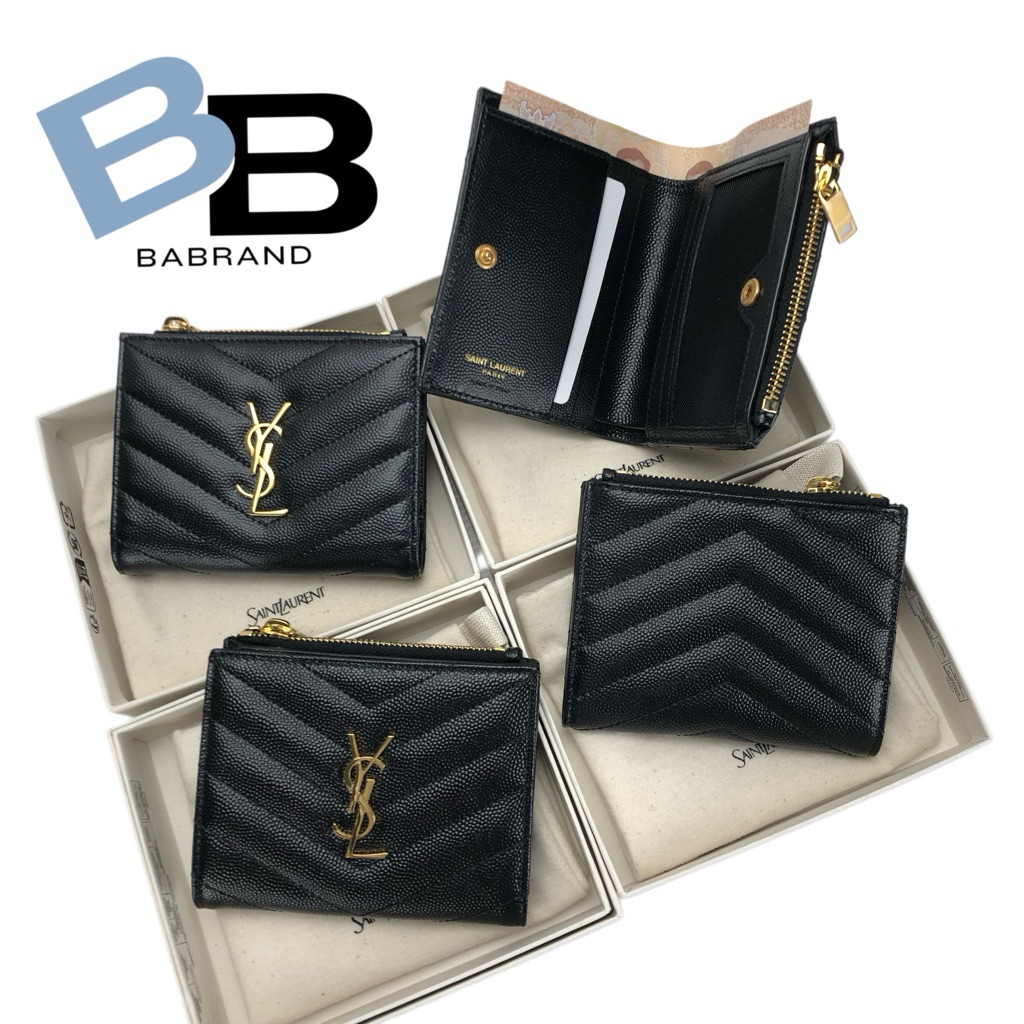 🔥พร้อมส่ง🔥New YSL SAINT LAURENT zipper Cassandre MATELASSÉ BI-FOLD WALLET In grain de poudre Leather สวยมากกก😍