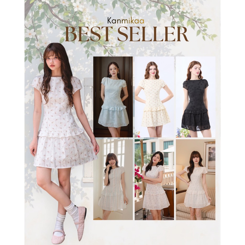 🛋️🪟🧸| KK001 เดรสสั้นระบายสะโพก ผ้าคอตตอนลายดอกไม้