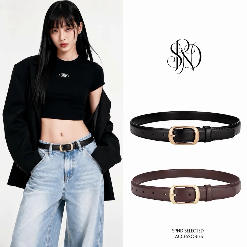 SPND【พร้อมส่ง】เข็มขัดหนังเรียบหรู หัวทองคลาสสิก ใช้ได้ทั้งผู้ชายผู้หญิง มี2สี#HX-108
