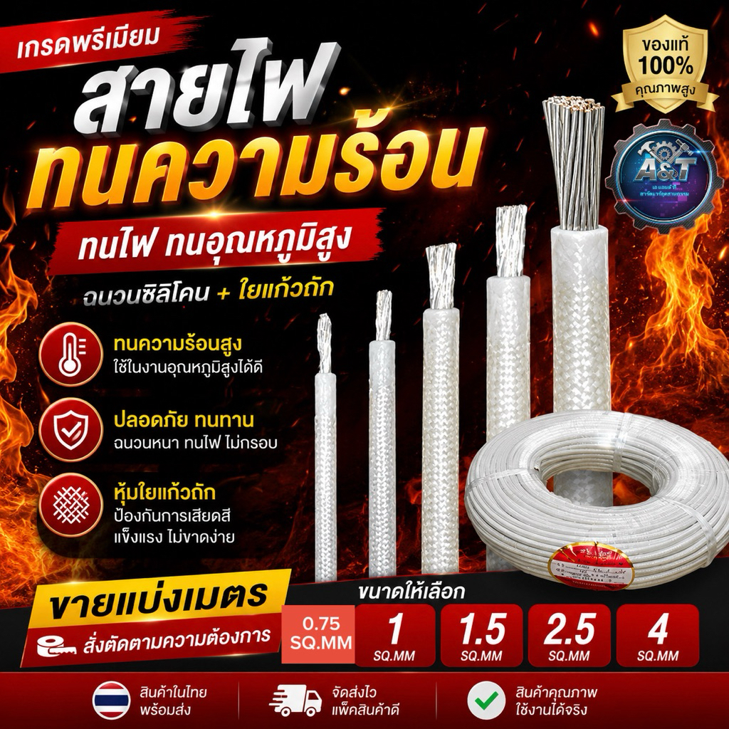 ✅ถูกสุด✅สายไฟทนความร้อน300องศาแบ่งเมตร