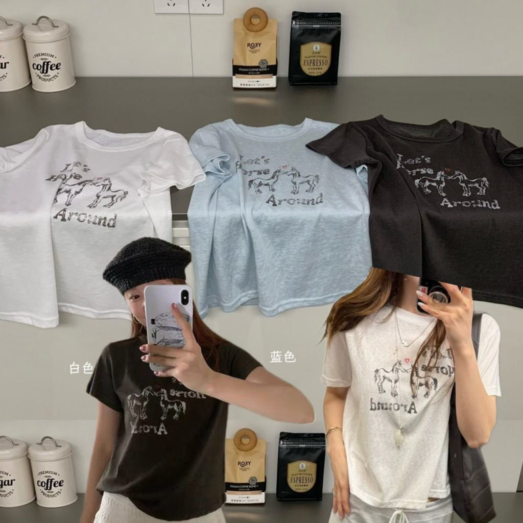 9726# เสื้อยืดคอกลมแขนสั้น สกรีนลายช่วงอก เนื้อผ้าดี ใส่สบาย TAG : WG.WE 🇰🇷