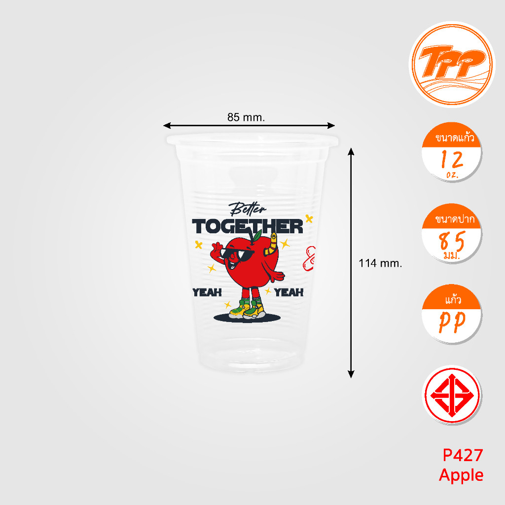 TPP (ยกลัง) แก้วพลาสติก 12oz ลอน พิมพ์ลาย 1,000 ใบ PP ปาก 85 ราคา ถูกที่สุด ดีลบีเคเค แกลเลอรีภาพที่ 3