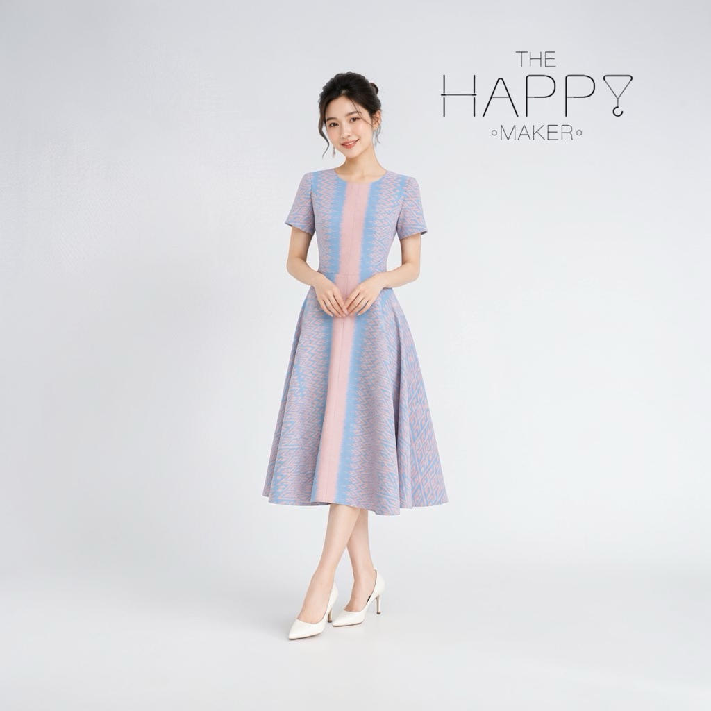 [แบรนด์ไทย] ชุดผ้าไทย เดรสเจ้าหญิงสีฟ้าสไลด์โอลโรส