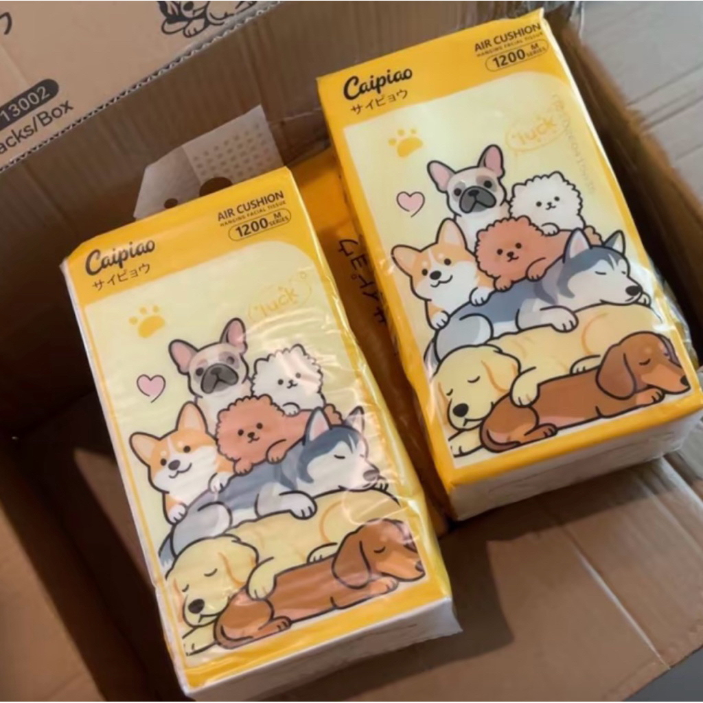 กระดาษทิชชู่ Caipao น้องหมาเหลือง จำนวน 1200 แผ่น/5 หนา 3 ชั้น เนื้อนุ่ม แบบแขวน มาตรฐาน GB15979 & GB/T 20808