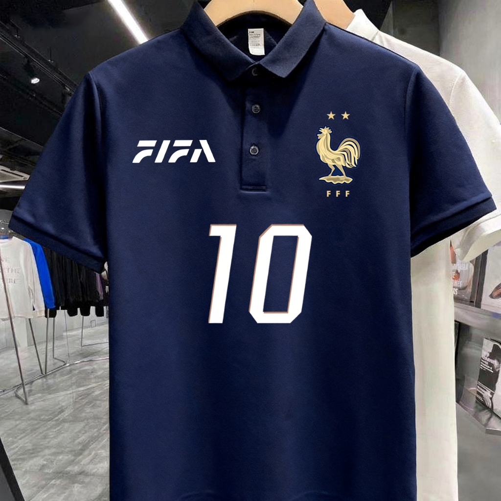 World Cup hot topics ฝรั่งเศส/เอ็มบาเป ฟุตบอล No.10 Kylian Mbappé Fan jersey/ชุดกีฬา/Unisex/ผ้าฝ้าย/เสื้อแขนสั้น Polo