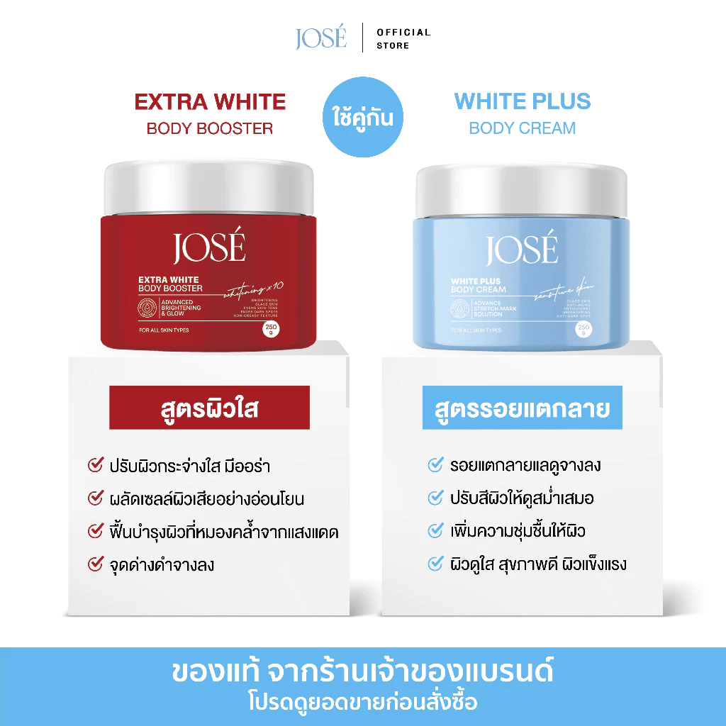 [บริษัทโดยตรง] - โปรคู่ JOSE White Plus Body Cream 1 กระปุก และ JOSE Extra White Body Booster 1 กระปุก ขนาด 250 กรัม thumbnail 3