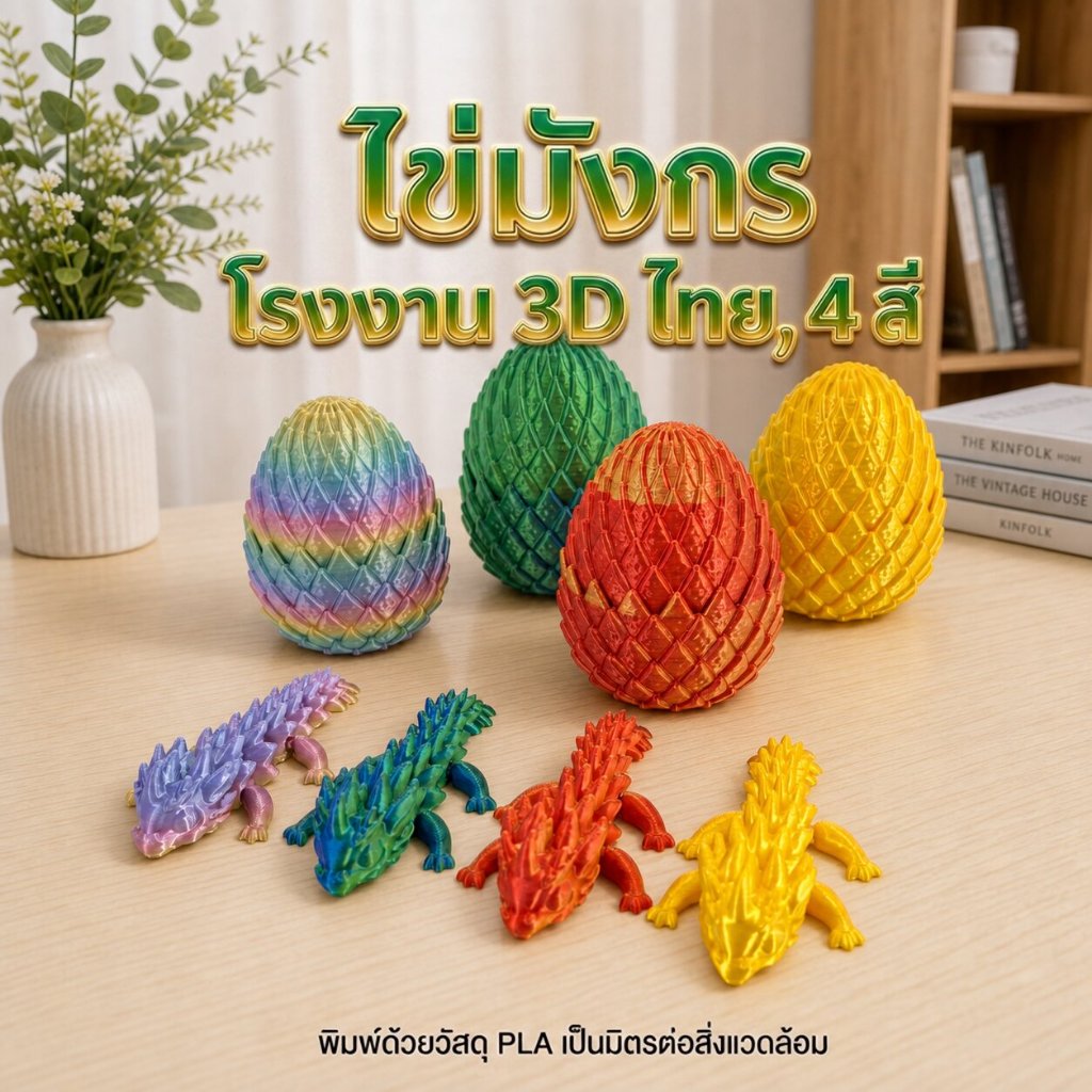 ไข่มังกร 3D พร้อมลูกมังกร ขยับได้ ของเล่นเซอร์ไพรส์ Dragon Egg Articulated Dragon พิมพ์สามมิติ
