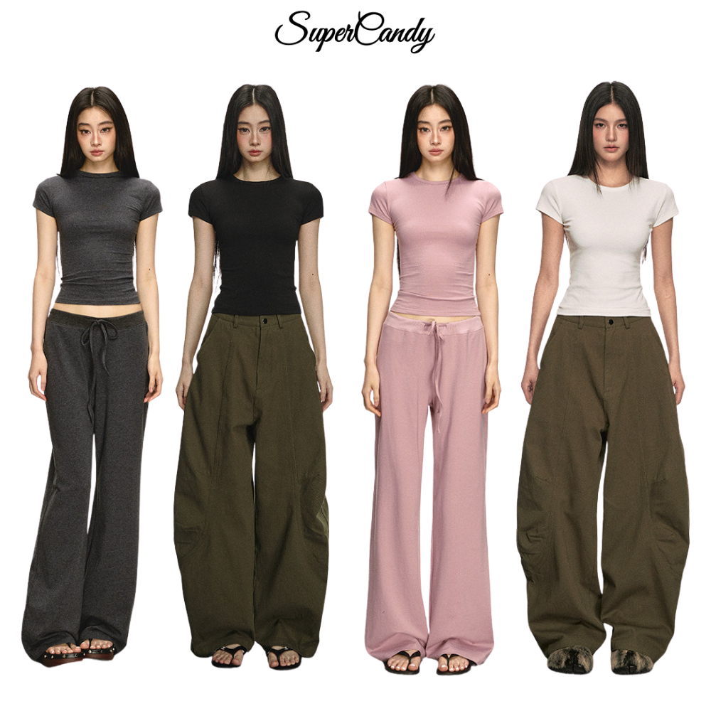 SuperCandy🌷เสื้อยืดสั้นคอกลม ทรงกระชับ สำหรับผู้หญิง ฤดูร้อน สีเรียบง่าย ทรงไหล่ตรง ใส่ได้ทุกชุด เสื้อพื้นฐาน