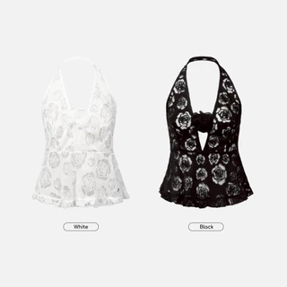 Paloy - PL2330 Rosie Top เสื้อคล้องคอ ดอกคาร์มิเลีย คอวี (Camellia Days)