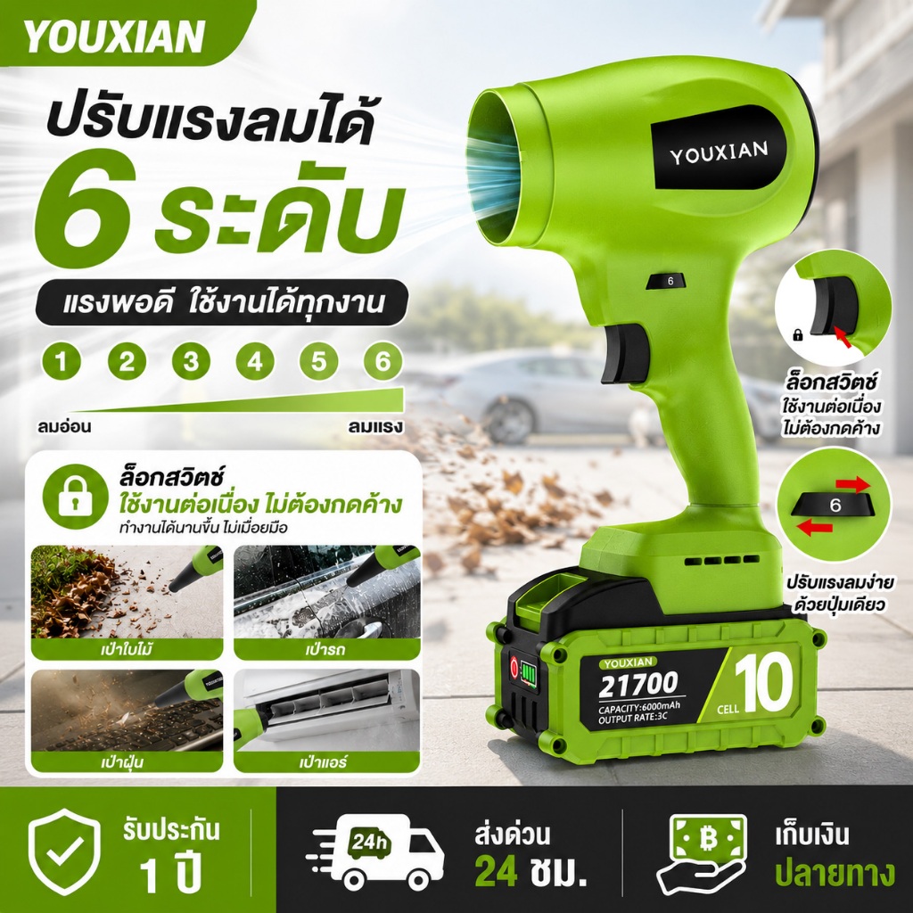 YOUXIAN พัดลมโบลเวอร์เทอร์โบ 1000W ปรับแรงลม 6 ระดับ มอเตอร์แรง พลังลมสูง กำลังสูง ใช้งานได้หลายงาน