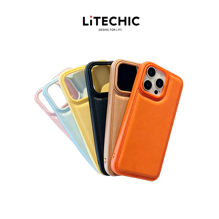 เคสลายผิวลิ้นจี่ สีลูกกวาดเรียบง่าย สีพื้น มีแอร์แบ็กกันตก ผิวด้าน สำหรับ iPhone 17 Pro Max 16 15 14Pro 13 12 11 xs xr x
