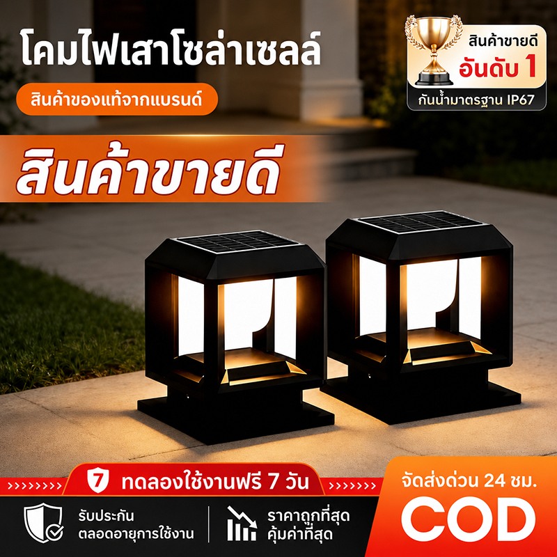 【รับประกัน 30 ปี】 โคมไฟโซล่าเซลล์ หลอดไฟที่ถอดได้ โคมไฟหัวเสา ใช้พลังงานแสงอาทิตย์ ไฟLED ราคาส่ง กันน้ำมาตรฐาน IP69