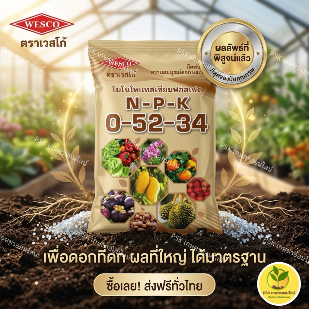 ปุ๋ยเกล็ด เวสโก้ สูตร 0-52-34 ขนาด 1 กก.(PSK เกษตรออนไลน์)