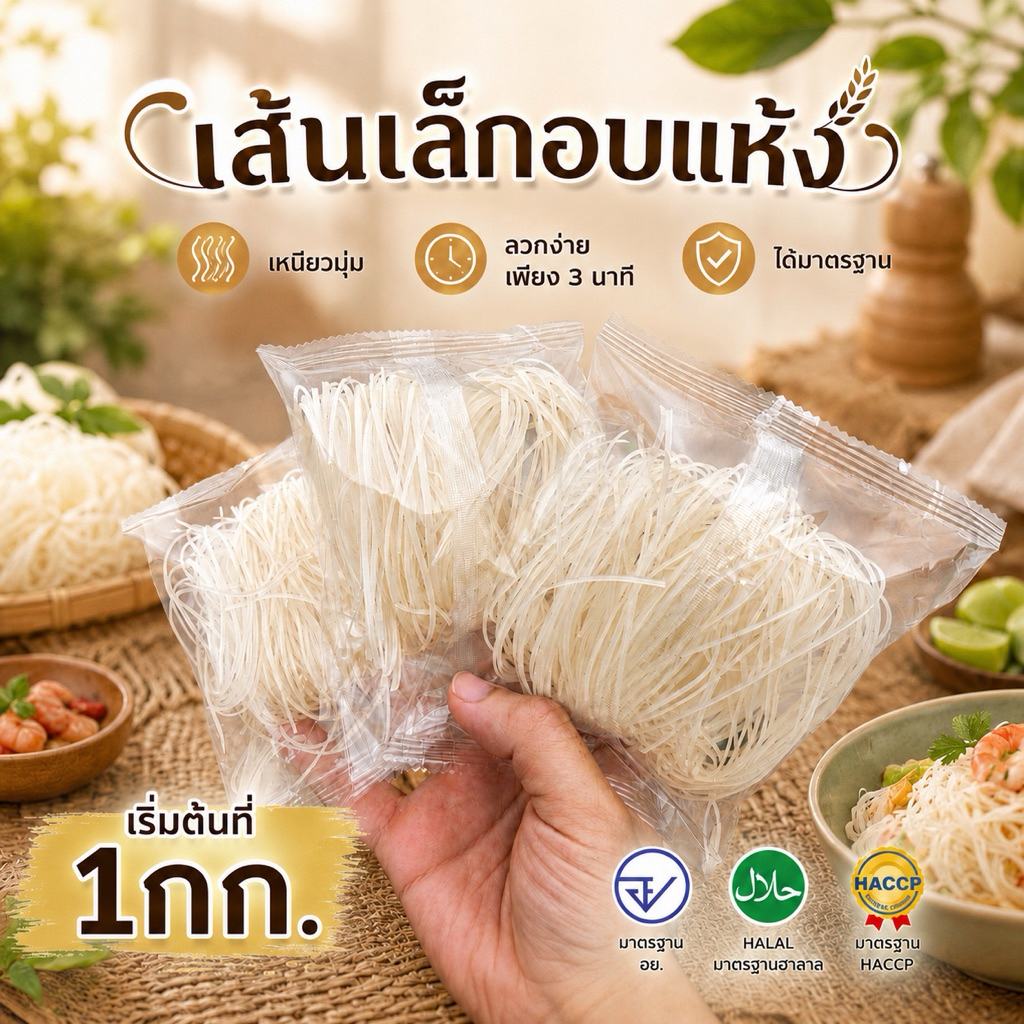 เส้นเล็กอบแห้ง(พนัสทิพย์) ห่อเล็ก40-50กรัม/ก้อน บรรจุ 1กก #เส้นเล็กอบแห้ง #เส้นเล็กกึ่งสำเร็จรูป #เส้นจันท์