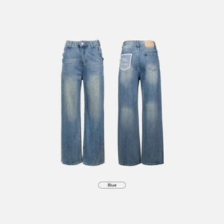 Paloy - PL6322 Picnic Jeans กางเกงยีนส์ขายาวกระเป๋าหลังและเอวดีเทลลูกไม้ (Camellia Days)
