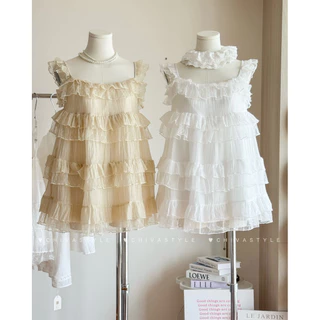 -𝐂𝐡𝐢𝐯𝐚- PEONY MINI DRESS | (แบบสวมหัว)มินิเดรสระบายไล่เลเยอร์ แต่งลูกไม้