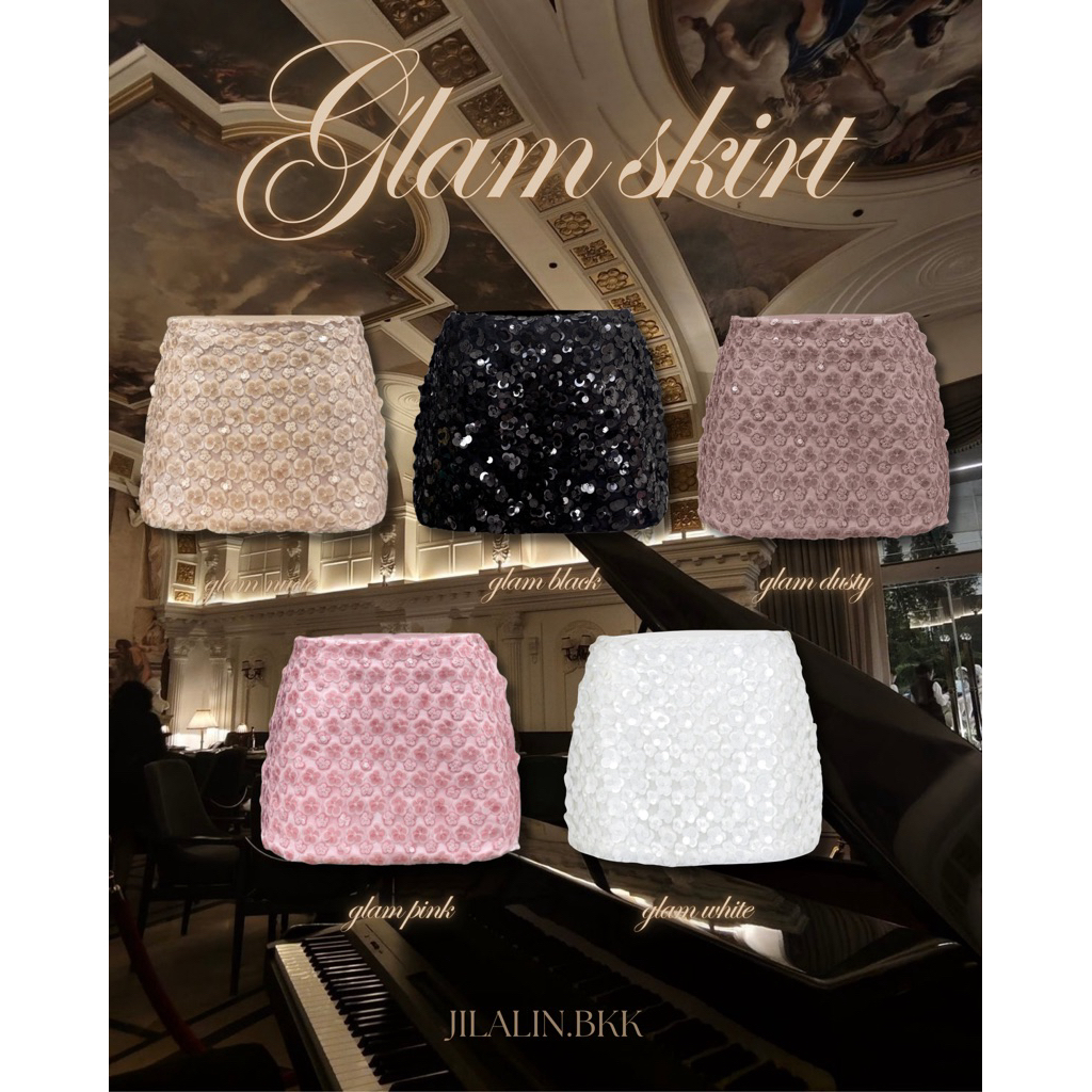 🍾Glam skirt🍾 (พร้อมส่ง) กระโปรงปักเลื่อม3มิติ เอวต่ำ มีซับในกางเกงในตัว (690.-) JILALIN.BKK