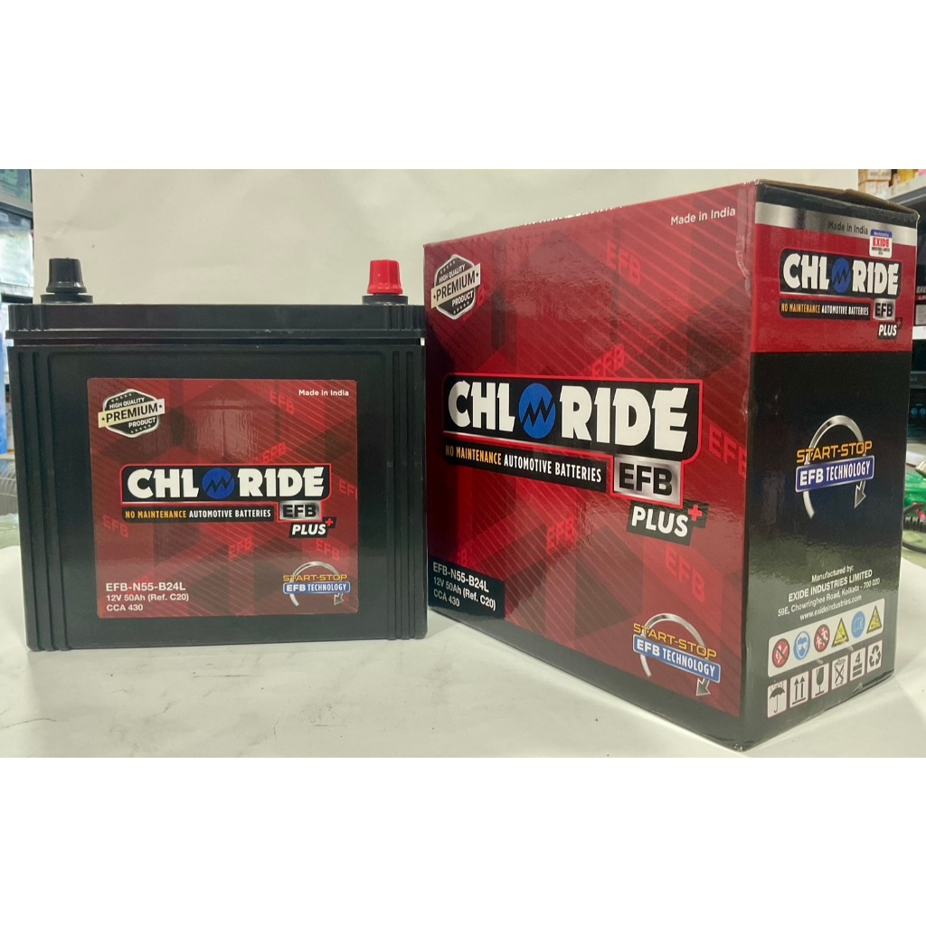 CHLORIDE N55+( B24L ) EFB PLUS#N55L# รับประกัน18 เดือน#แบตเตอรี่แห้ง# 50แอมป์#START-STOP AUTO#MADE I
