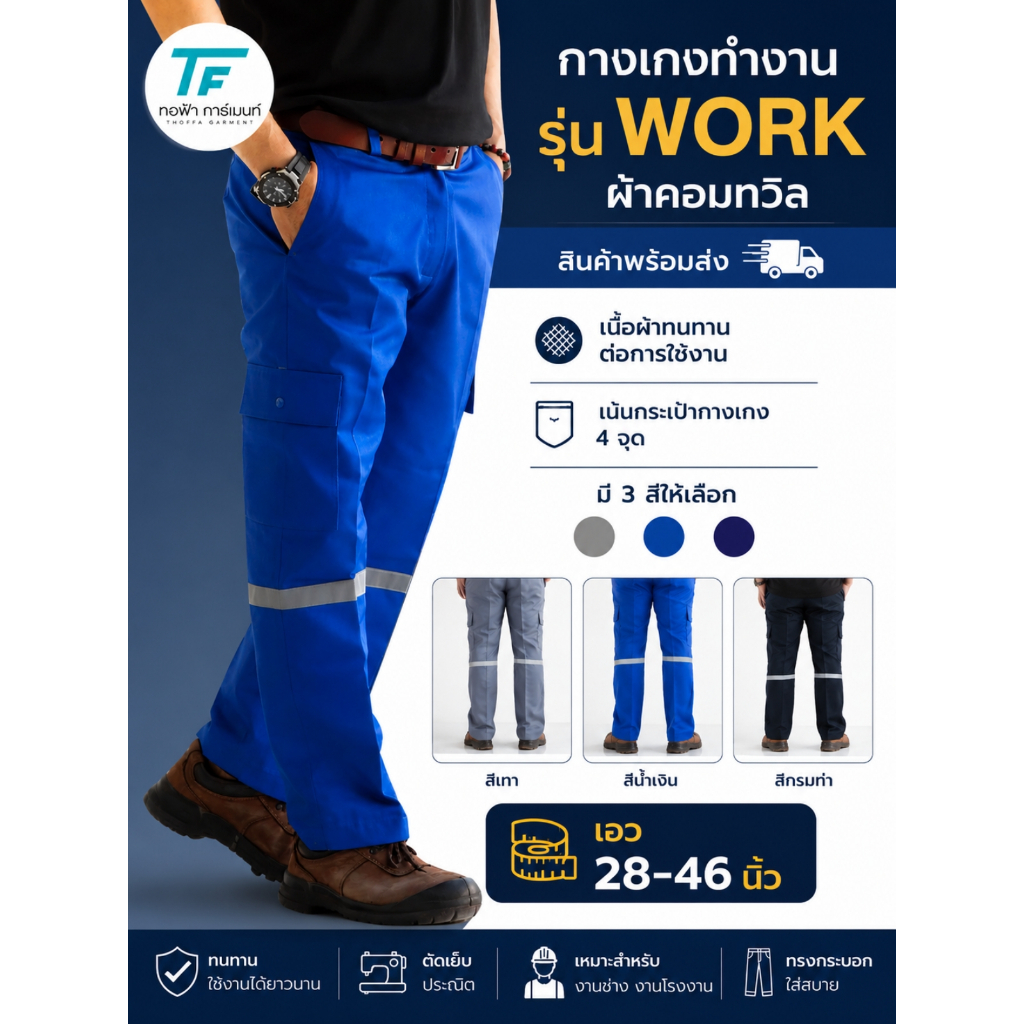 [พร้อมส่ง] กางเกงทำงาน รุ่น Work ผ้าคอมทวิล 4 กระเป๋า ทรงกระบอก กางเกงช่าง งานโรงงาน ใส่สบาย