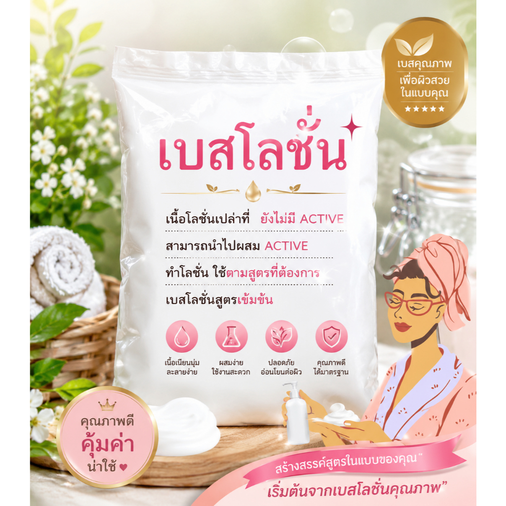 เบสเนื้อโลชั่น ครีมโลชั่น โลชั่นเนื้อบางเบา โลชั่นทาผิว โลชั่นทาหน้า โลชั่นบำรุงผิว ขนาด1kg. รหัสสินค้า: 003972