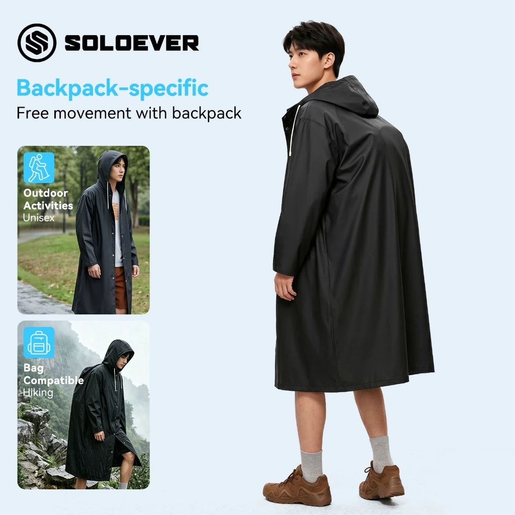 SOLOEVER เสื้อกันฝน EVA เสื้อกันฝนแฟชั่น เสื้อกันฝนผู้ใหญ่ พับเก็บง่าย ใส่ได้ทั้งผู้หญิงและผู้ชาย