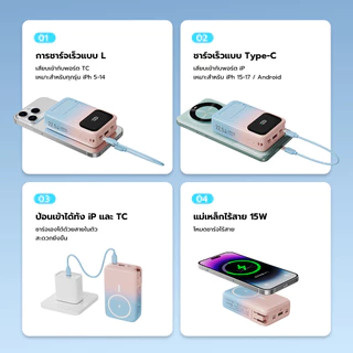 [มี CCC] Powerbank 20000mAh 22.5W พาวเวอร์แบงค์ ชาร์จเร็ว ปลั๊กไฟในตัว พับได้ สายชาร์จในตัว 2 เส้น ที่วางมือถือ แบตสำรอง