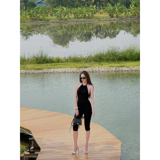 089…ชุดเซ็ท 2 ชิ้นเสื้อผูกคอ กางเกงสี่ส่วน