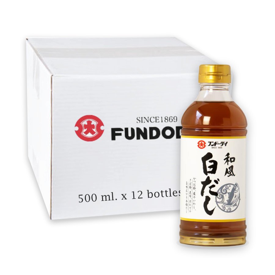 Fundodai Shirodashi น้ำซุปปลาแห้ง แบบญี่ปุ่นชนิดสีอ่อน ฟุนโดได ชิโรดาชิ 500ml.x12ขวด (ยกลัง)