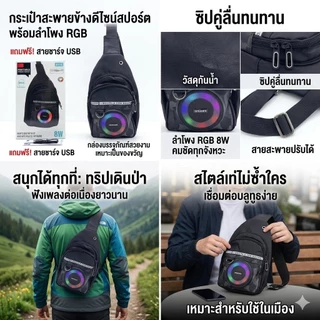 กระเป๋าสะพายลำโพง กันฝน Bluetooth RGB รุ่น A113 เสียงดัง เบสแน่น รองรับ USB/TF Card Bluetooth speaker