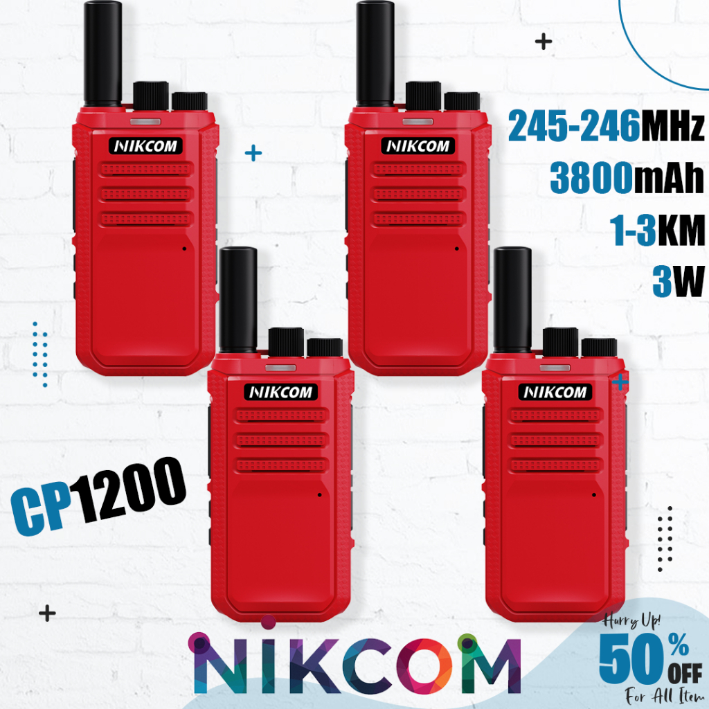 Red Walkies Talkie วิทยุสือสาร NIKCOM CP1200 245MHz 3W 3800mAh เสียงดังชัดเจน แบตอึด อุปกรณ์ที่ถูกกฎหมาย การใช้งาน