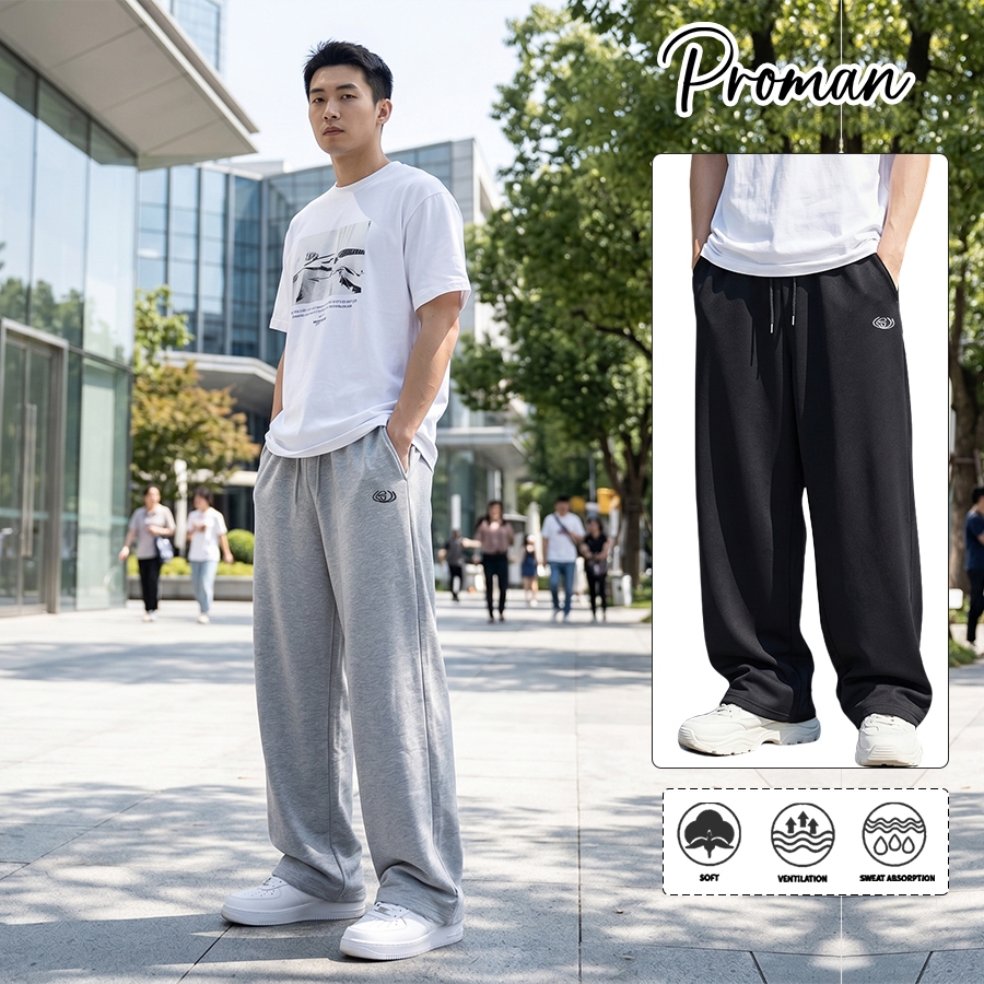 PROMAN กางเกงวอร์มทรงหลวม สไตล์ลำลอง ผ้านุ่มระบายอากาศดี เข้าได้ทุกลุค ใส่ได้ทั้งชายและหญิง