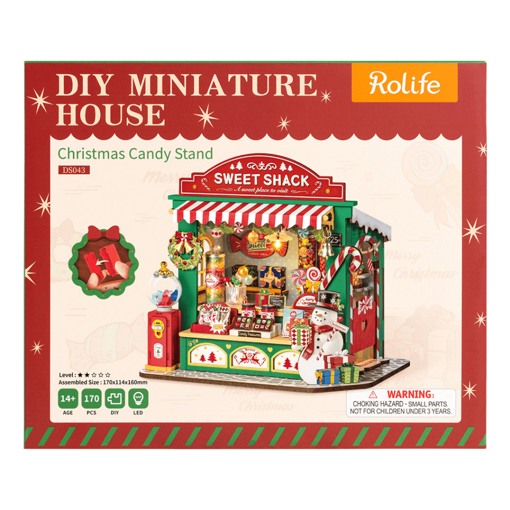 Robotime & Rolife ชุดโมเดลตัวต่อไม้ คริสต์มาส Christmas Candy Stand DIY Miniature House DS043