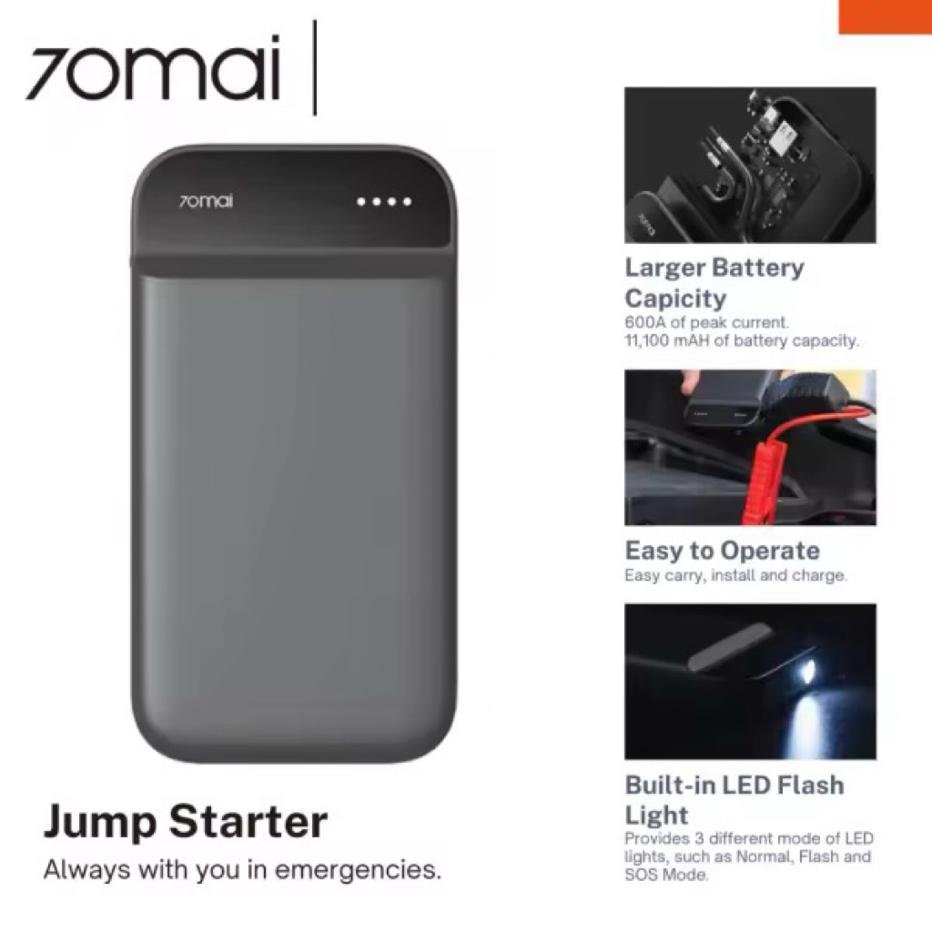ส่งจากไทย🚀70mai Portable Car Jump Starter จั้มสตาร์ทรถยนต์ 11100mAh แบตเตอรี่ เป็น power bank ได้ แบ
