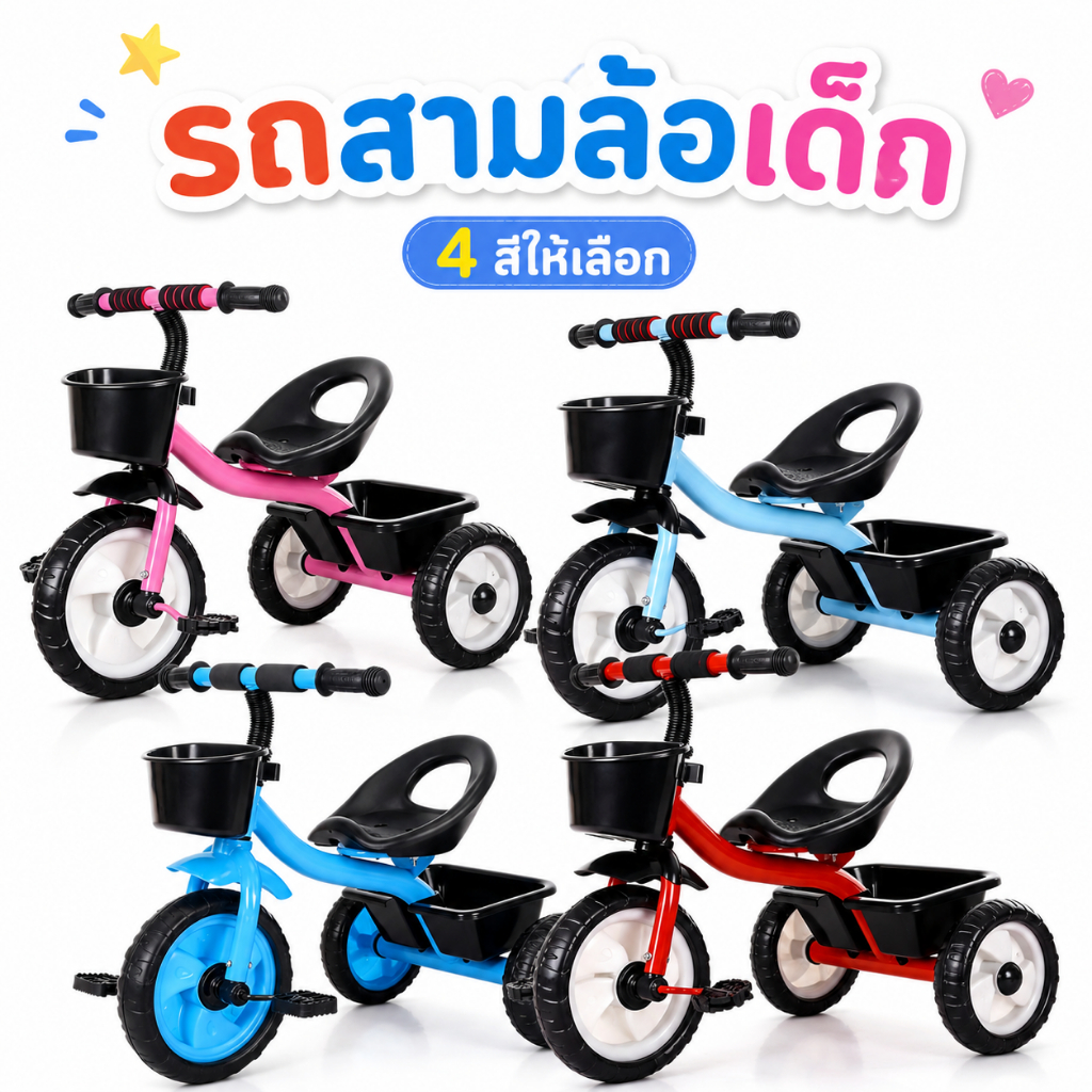 🚲 รถสามล้อเด็ก รถสามล้อถีบเด็กเล็ก ปลอดภัย ล้อกว้างไม่ล้ม ปรับเบาะนุ่ม เหมาะ 1-3 ขวบ