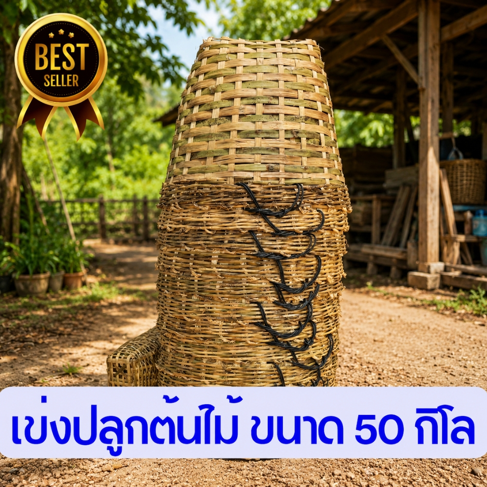 เข่งปลูกต้นไม้ (1ใบ) พร้อมหูหิ้ว ขนาดใหญ่ 50กิโล 20นิ้ว ขนาด 51×41×26ซม. เข่งไม้ไผ่ เข่ง (เข่ง50โล1ใบ)