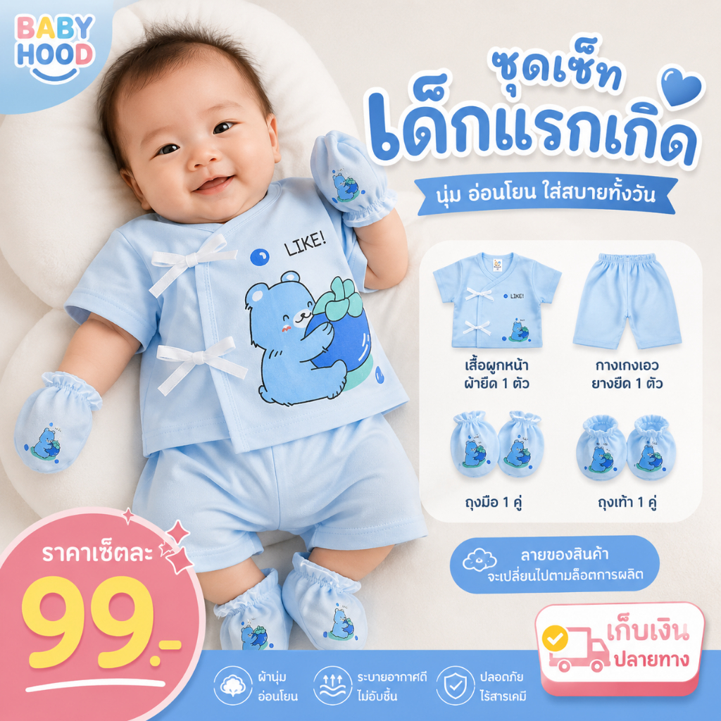 💥ชุดเด็กแรกเกิด Baby Hood cotton 💯% ขออนุญาตคละลายไปให้นะคะ