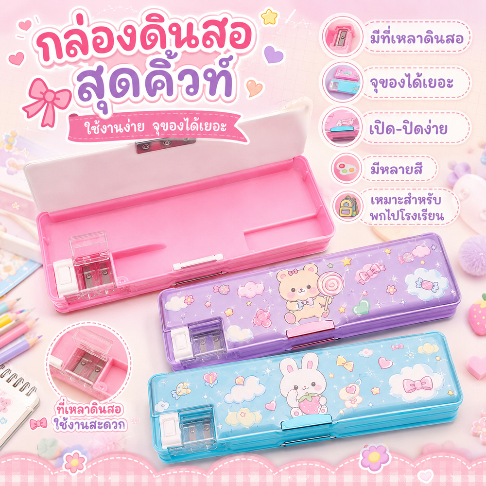 พร้อมส่ง กล่องดินสอแม่เหล็กเปิด 2 ด้าน ลายการ์ตูนน่ารัก กล่องใส่เครื่องเขียนเด็ก จุของเยอะ อุปกรณ์การเรียน