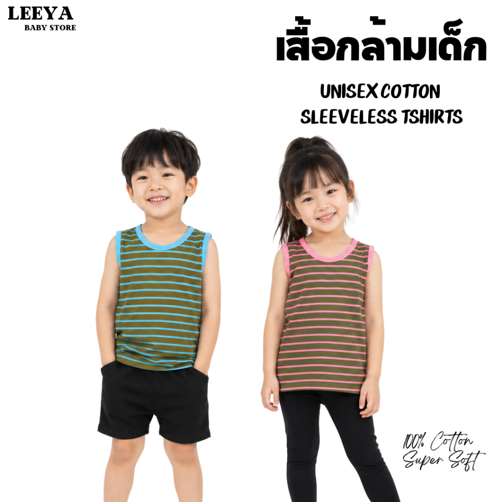 Leeya AJ1 SUPER SALE Sleeveless เสื้อกล้ามเด็ก เสื้อยืดเด็กแขนกุด (ลายทาง) baby & kids supersoft tshirt