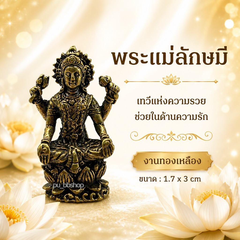 พระแม่ลักษมี งานทองเหลือง ขนาด 1.7*3 cm.